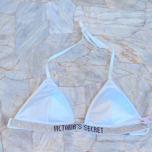 VS SWIM WHITE Shine Strap Triangle Bikini Top Swimsuit Large